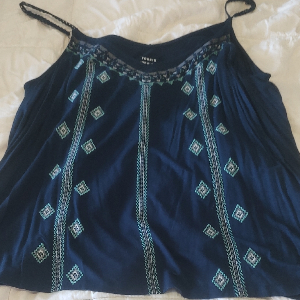 Torrid Dark Blue Camisole with Teal Embroidery